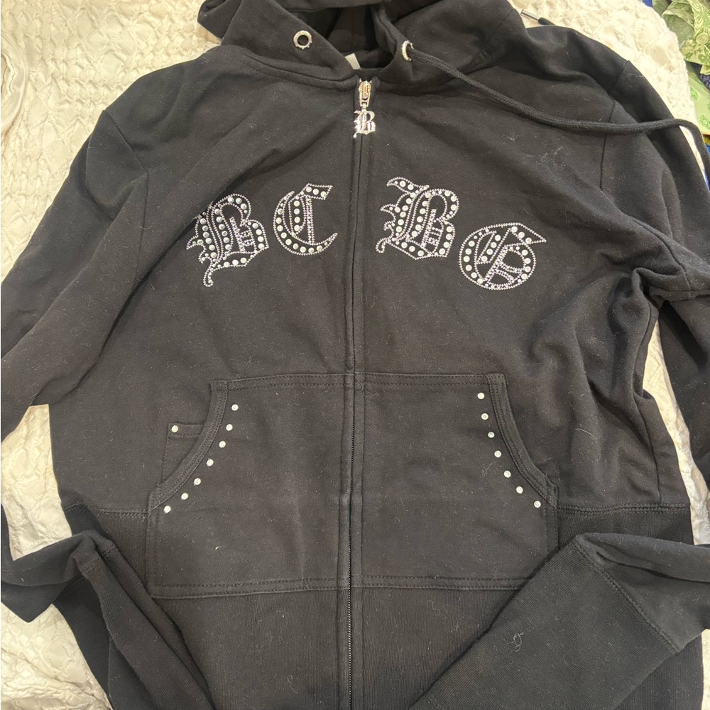 BCBGMaxAzria Black Hoodie with Rhinestone Logo
Y2K